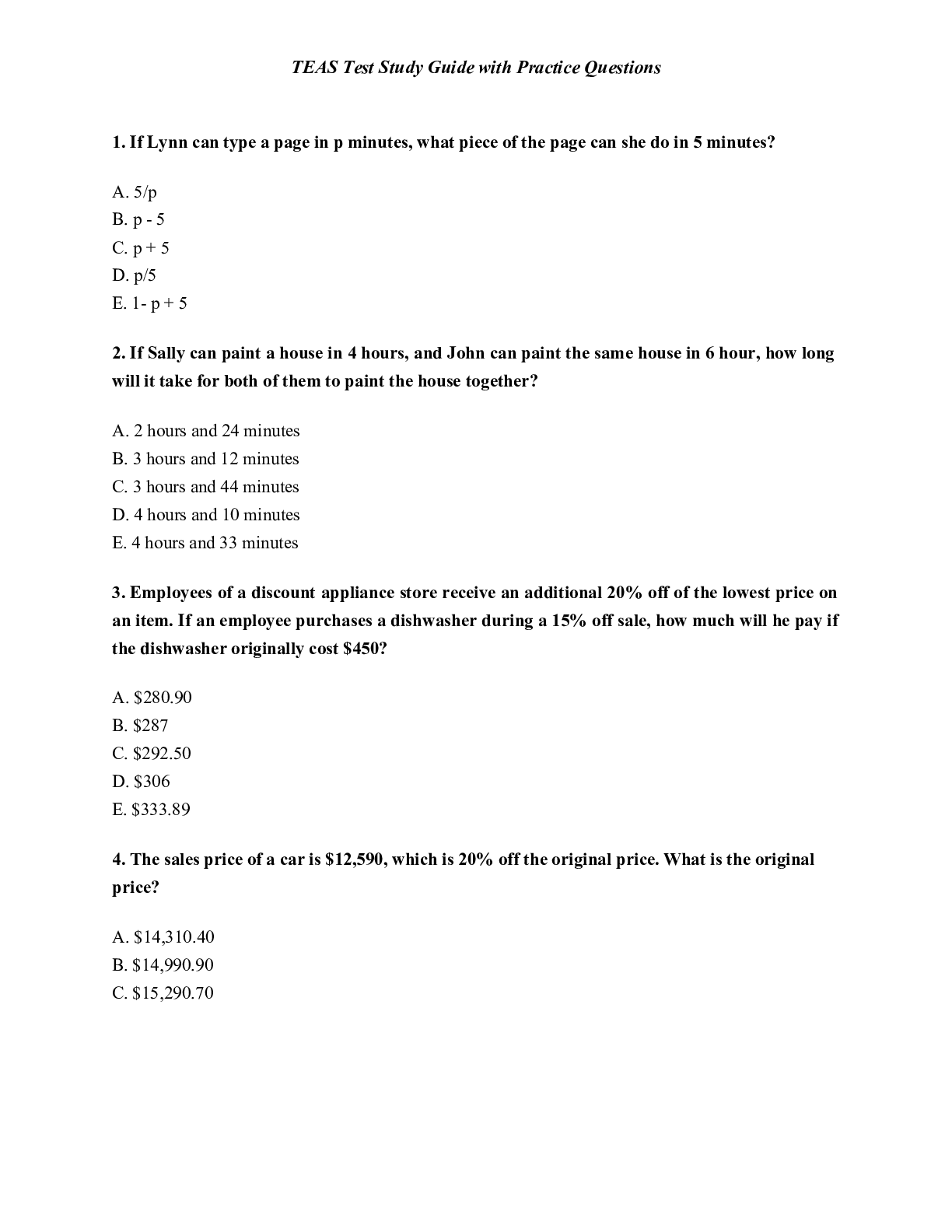Preview image of TEAS Test Study Guide with Practice Questions PI-2021 document